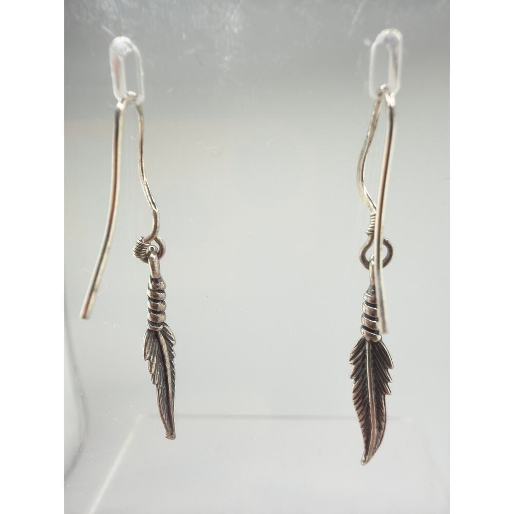 NEW Artisan Handcrafted Metal Feather Dangle Earrings - Picture 3 of 6